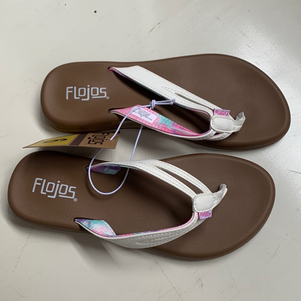 New Womens Flojos Comfort Foam Sandals White Pink Tie Die